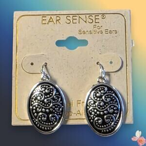Ear Sense Oval Swirl Drop Earrings Nickel-Free Silver Tone 196